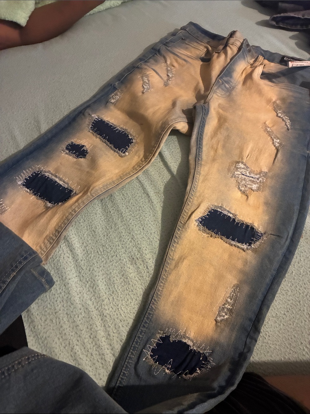 Men's Distressed Two-Tone Blue Jeans